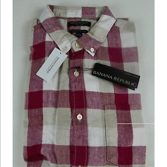 Banana Republic Camden Plaid Long Slv Linen Shirt - Picture 2 of 5